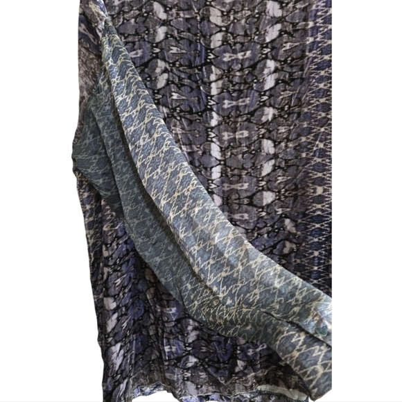 Biya Johnny Was Velvet Abstract Print Top Silk Sleeves Medium Blue Gray Oversize - Picture 2 of 6